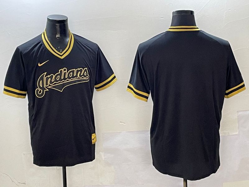 Men Cleveland Indians Blank Black Gold Game 2025 Nike MLB Jersey style 1